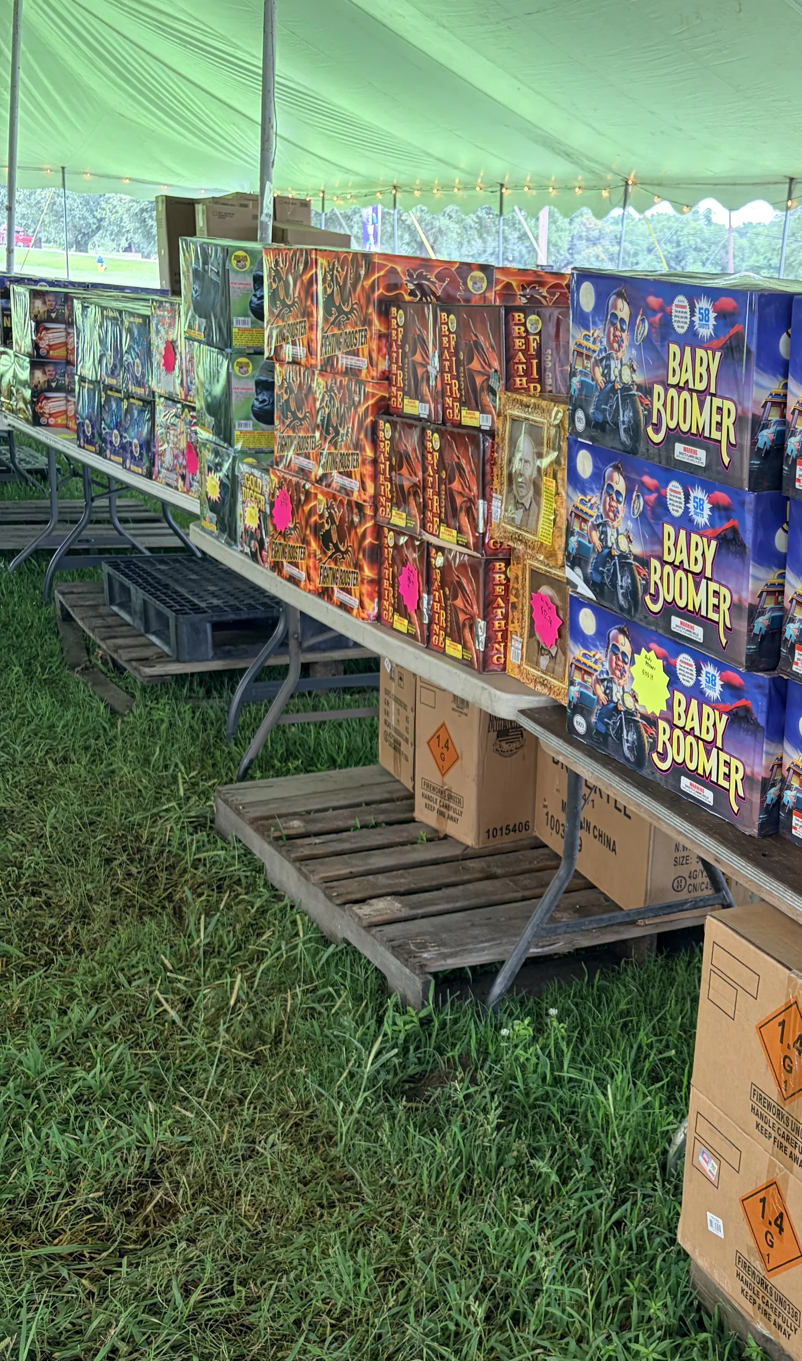 Fireworks selection inside the Cypress Stop tent